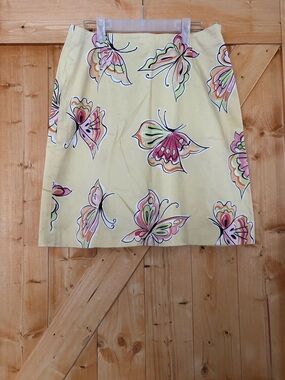 Talbots Y2K Yellow Butterfly Cotton Stretch Skirt Size‎ 10 vibrant cheerful